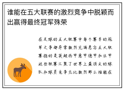 谁能在五大联赛的激烈竞争中脱颖而出赢得最终冠军殊荣