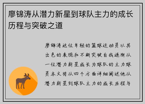 廖锦涛从潜力新星到球队主力的成长历程与突破之道