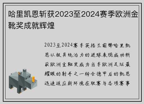 哈里凯恩斩获2023至2024赛季欧洲金靴奖成就辉煌